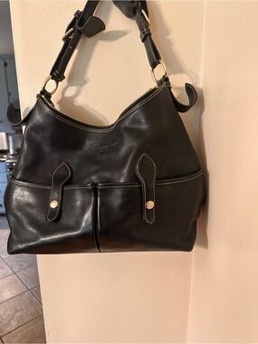 Dooney & Bourke Black Leather Shoulder Hobo with Gold Hardware